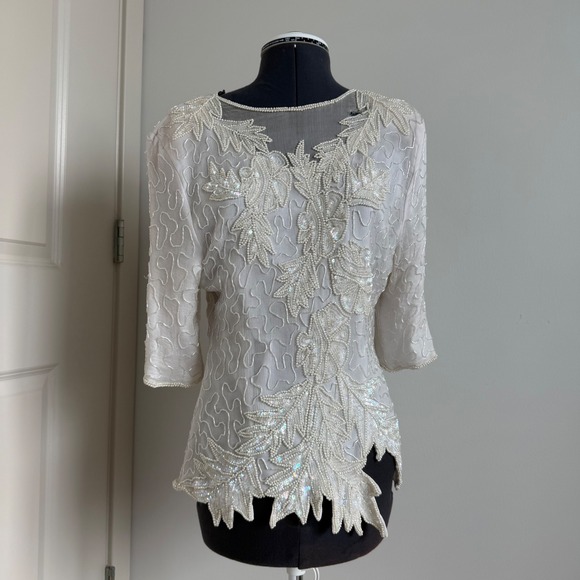 James River traders Tops - Vintage Silk Beaded Ivory Top